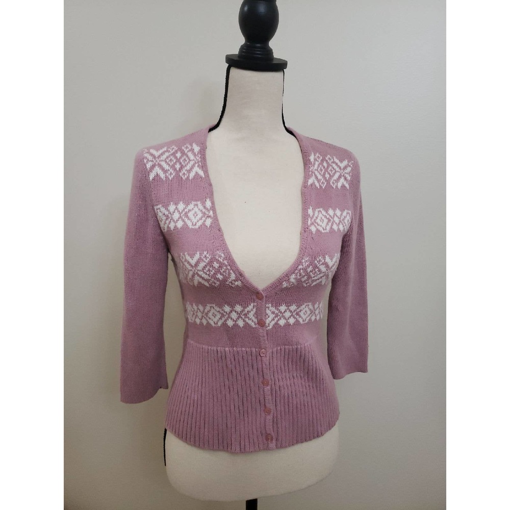 Frost Lilac Isle Print Button Cardigan Sz M